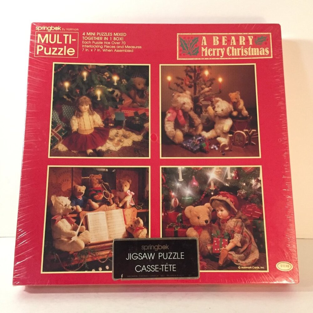 NEW Springbok Hallmark A Beary Merry Christmas 4 Mini Puzzles Sealed Bears Dolls